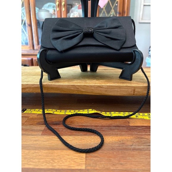 Handbags - Unbranded Bow Clutch Women Small Black Excellent Satin Beaded Evening Bag